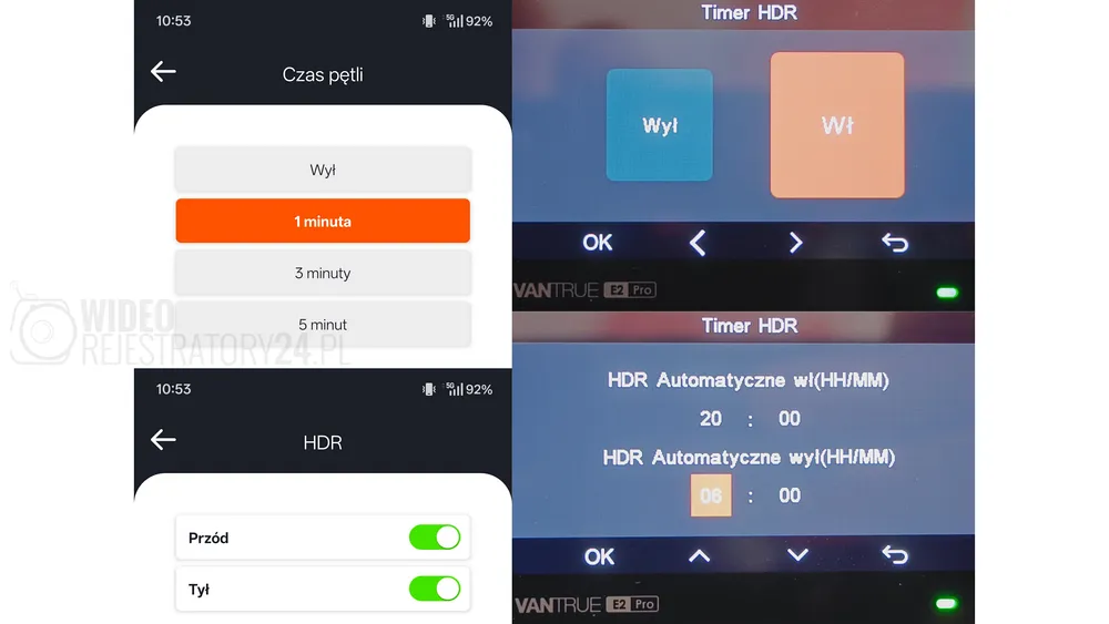vantrue e2 pro tryb auto hdr